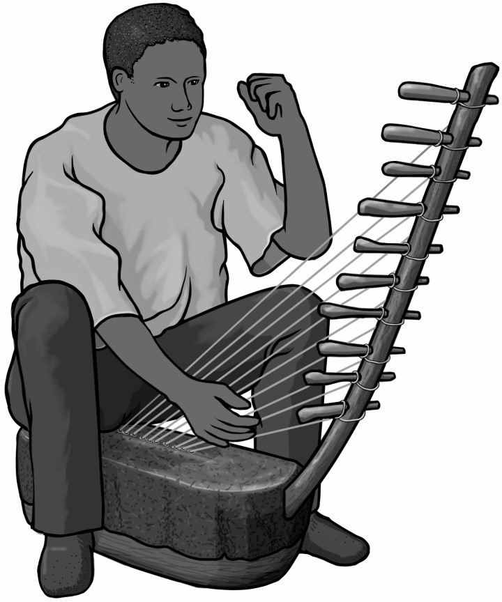 Grayscale images / adungu player/ African stringed instruments