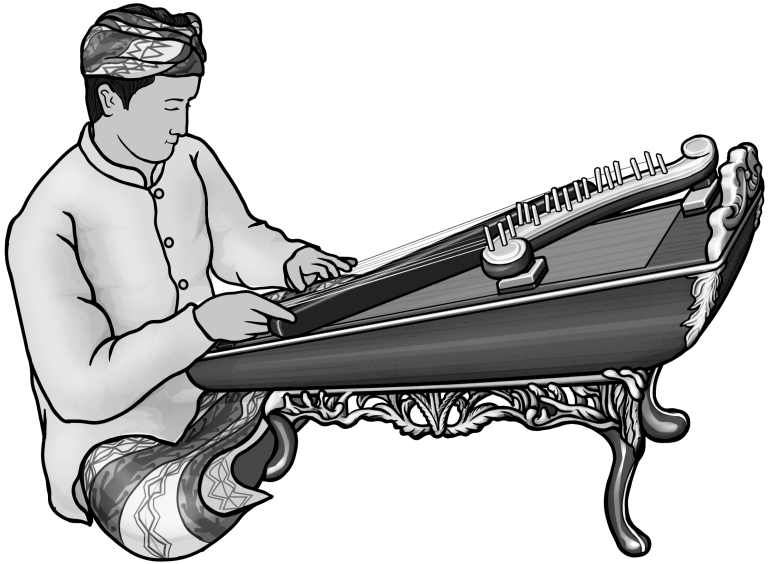 Grayscale images / celempung player/ Indonesian stringed instruments