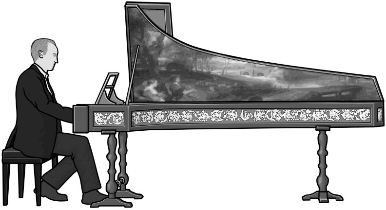 Grayscale images / harpsichord player
