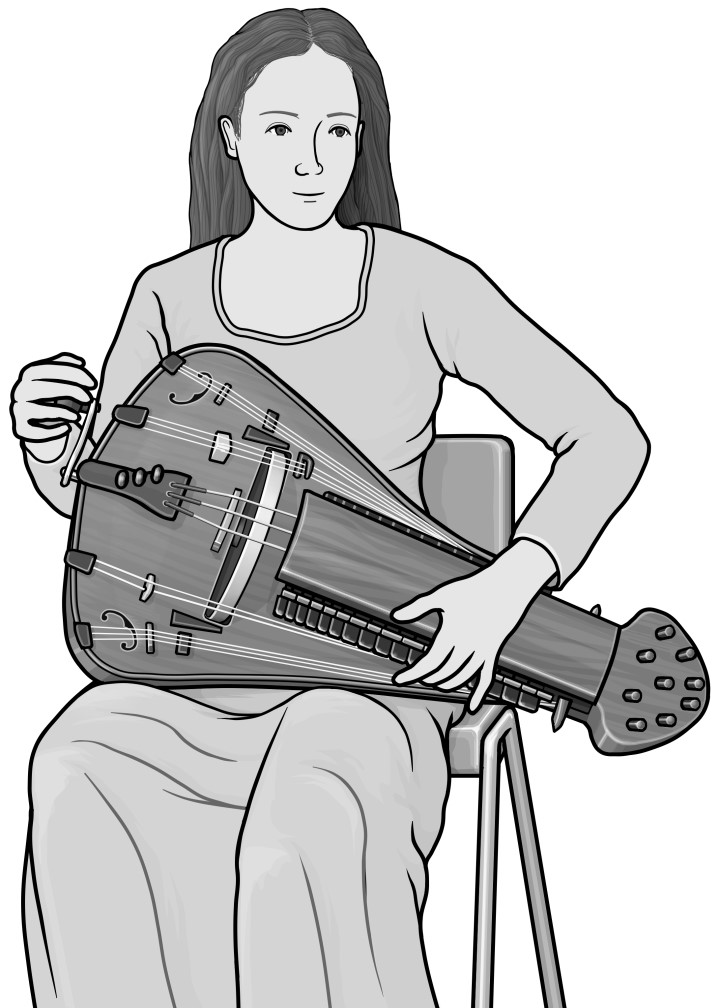 Grayscale images / hurdygurdy player