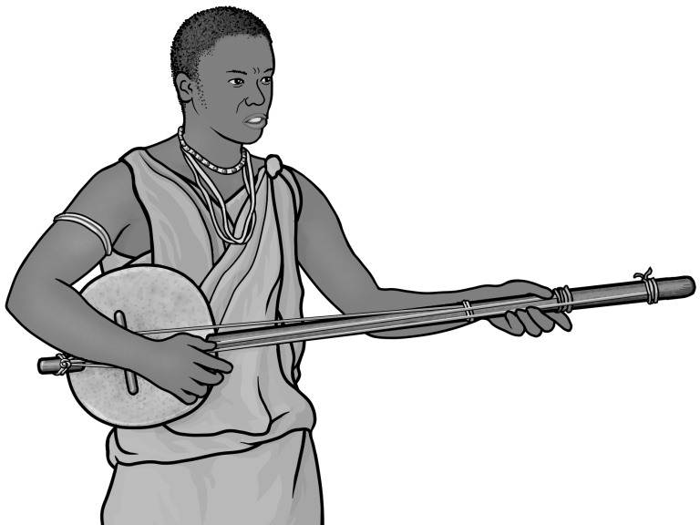Grayscale images / akonting player/ African stringed instruments