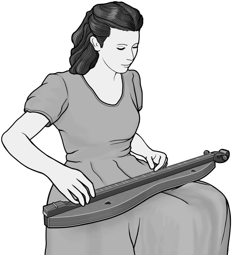 Grayscale images / dulcimer player/ stringed instruments