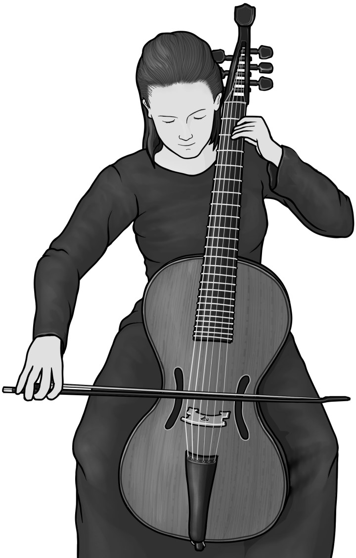 Grayscale images / arpeggione player