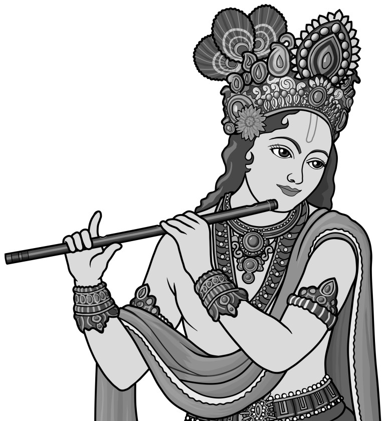 Krishna with a bansuri / monochrome images