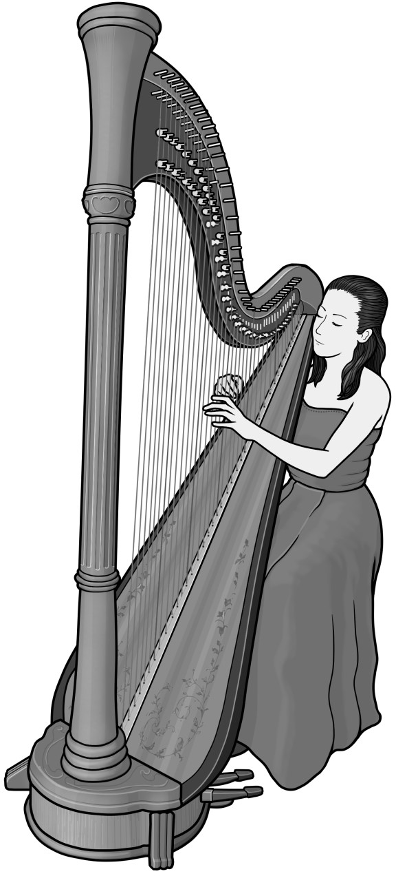 Grayscale images / grand harp player