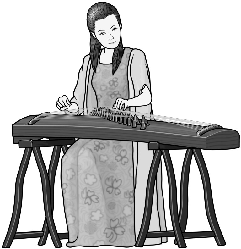 Grayscale images / guzheng player