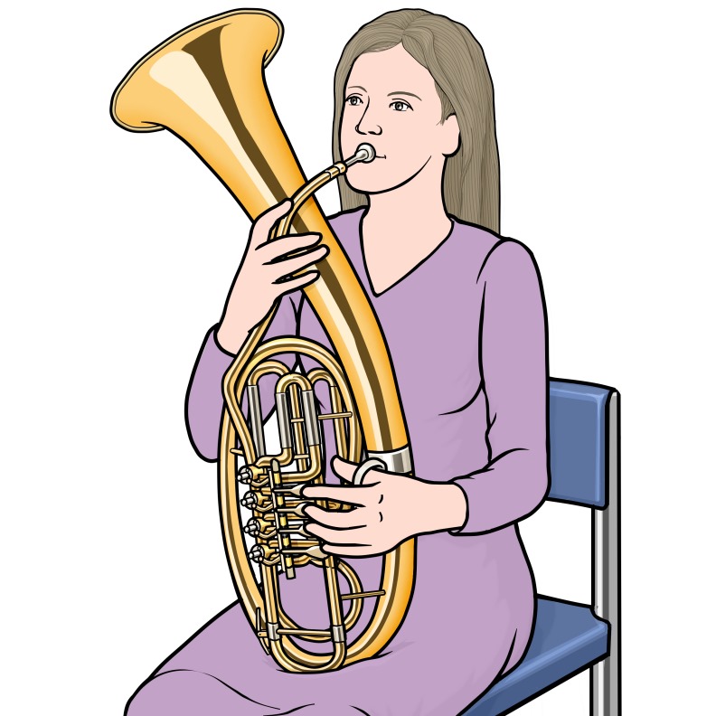 金管楽器：ワーグナー・チューバ (wagnertuba)を演奏している女性