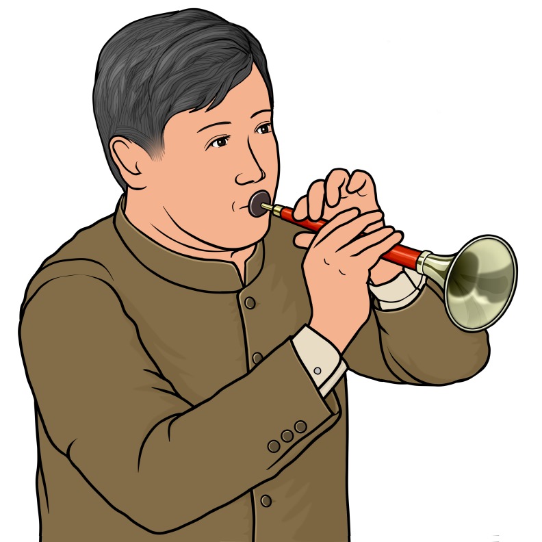 木管楽器：スオナを演奏している男性のイラスト