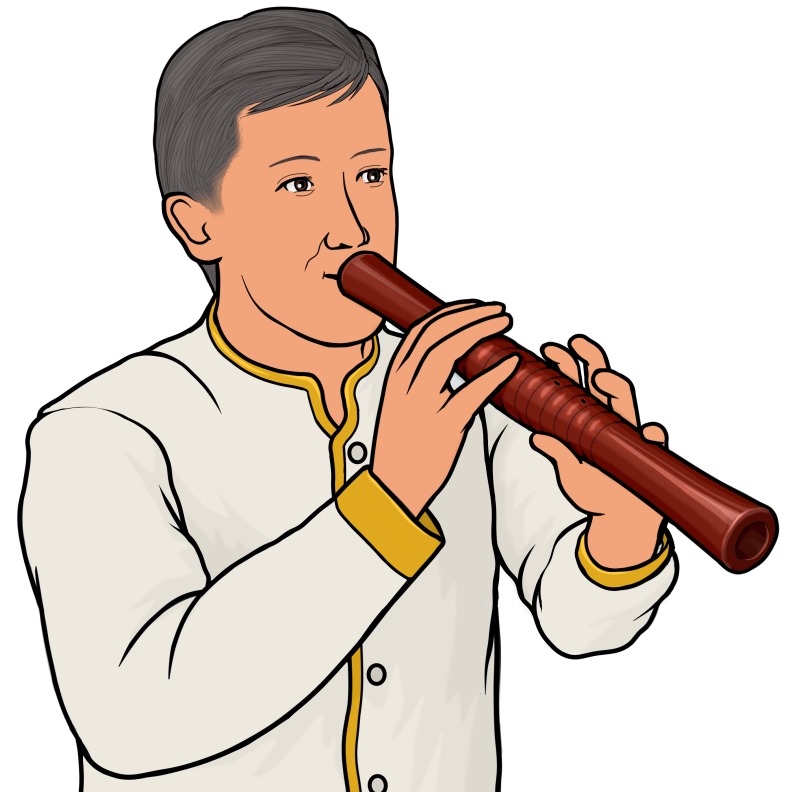 タイ王国のダブルリード木管楽器：ピーを演奏している男性