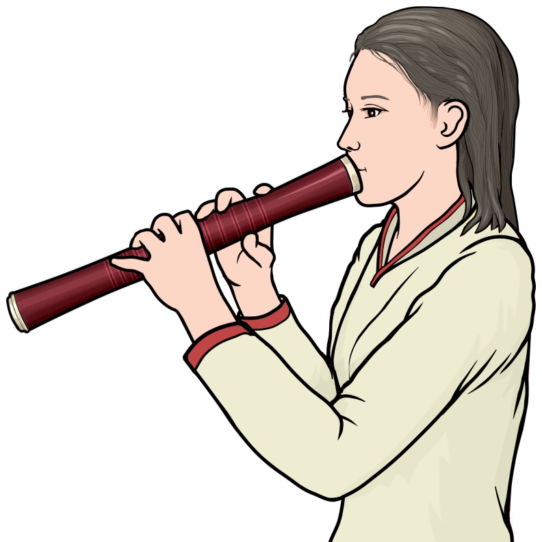 木管楽器：ピーを演奏している女性