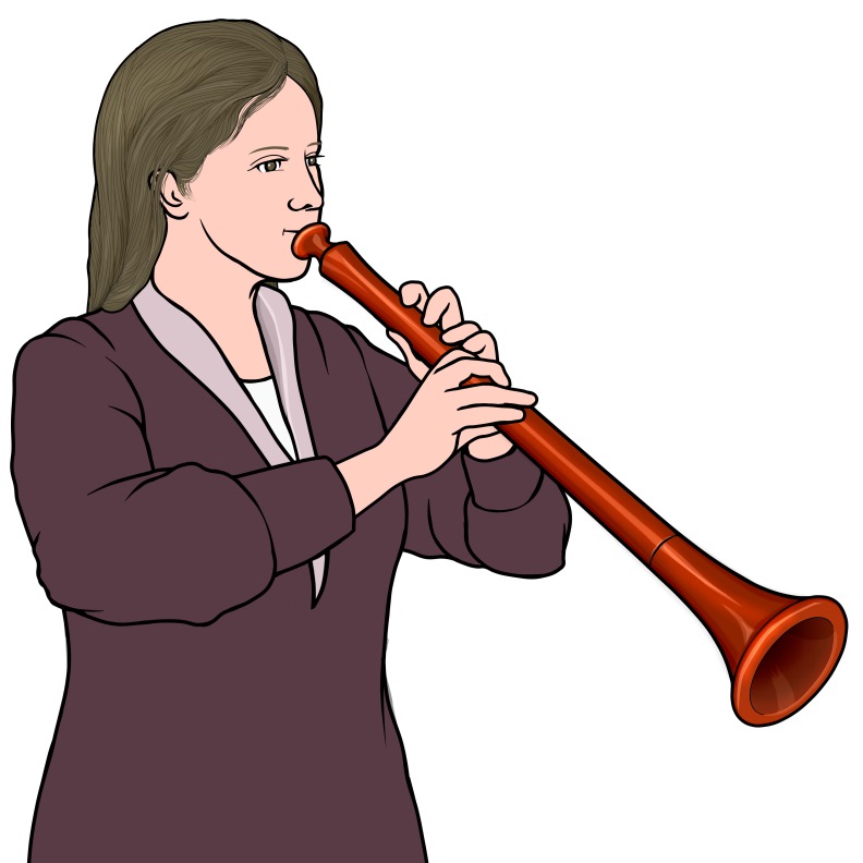管楽器：ショームを演奏する女性