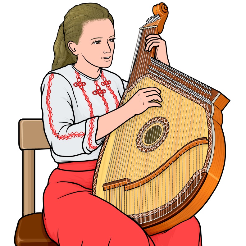 バンドゥーラを演奏する女性のイラスト