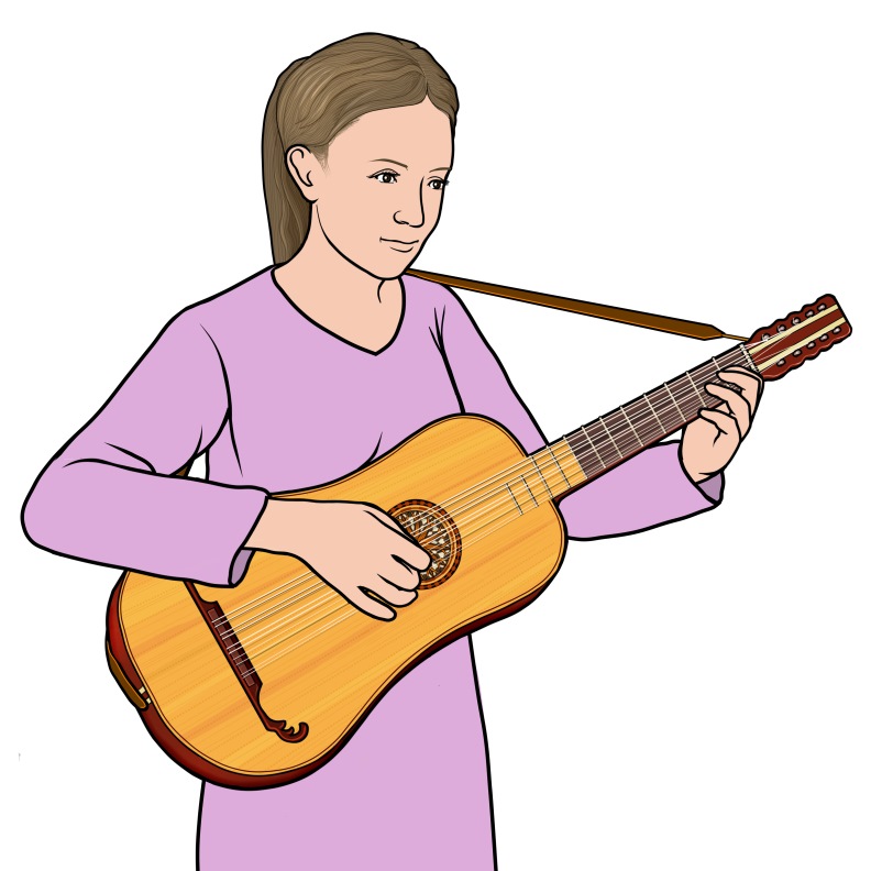 バロックギターを演奏している女性のイラスト