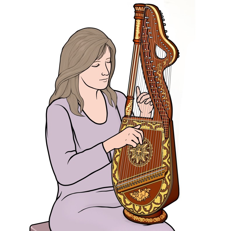 ディタル・ハープを演奏している女性のイラスト