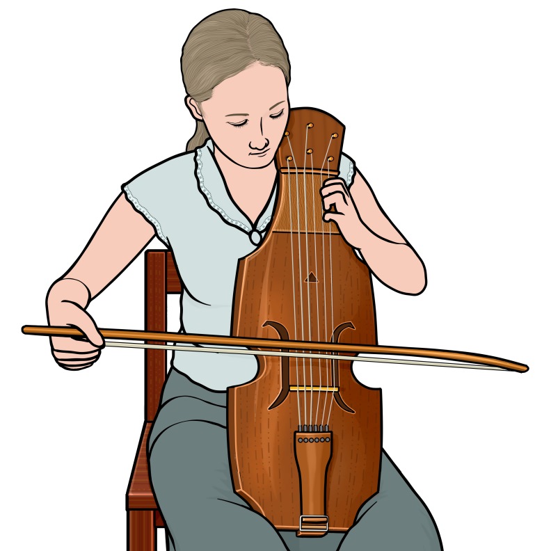 プウォツク・フィドルを演奏する女性の図 playing the plock fiddle