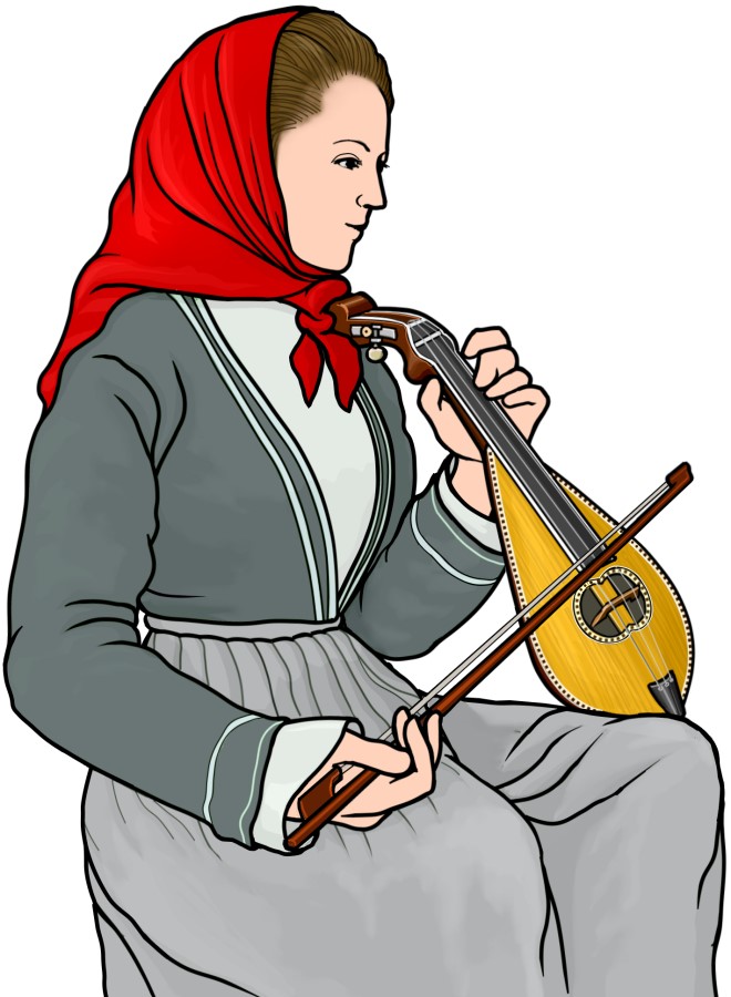 クレタン・リラを演奏する女性の図