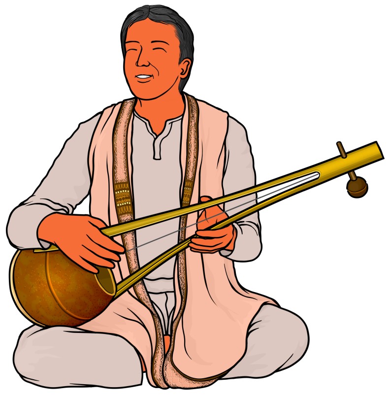 インドの弦楽器：エクタラ（ゴピチャン）を演奏する男性
