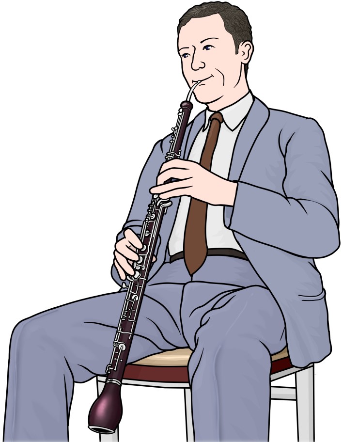 管楽器：イングリッシュ ホルンを演奏する男性の図