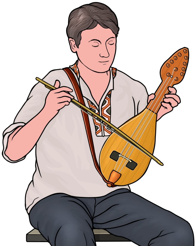 ガドゥルカを演奏する男性の図