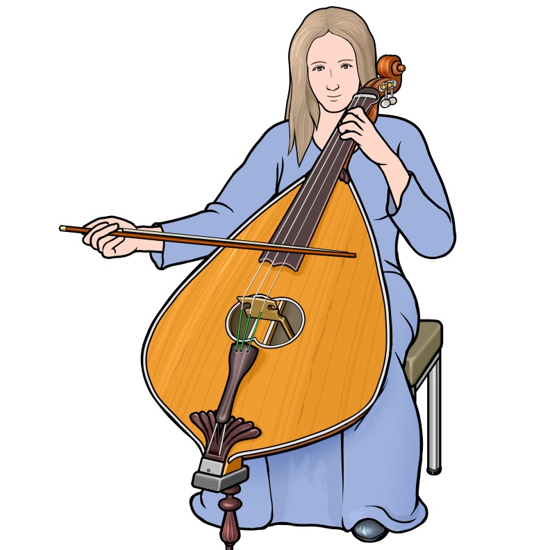 ジャイアント・リラを演奏する女性の図