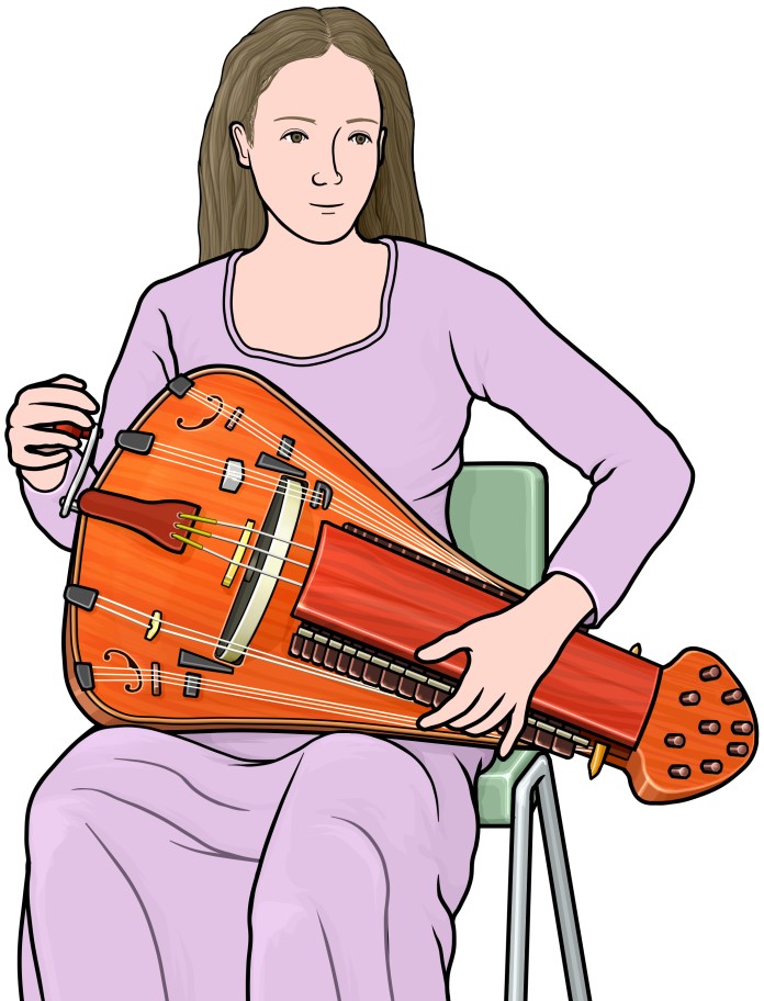 ハーディ・ガーディを演奏する女性の図
