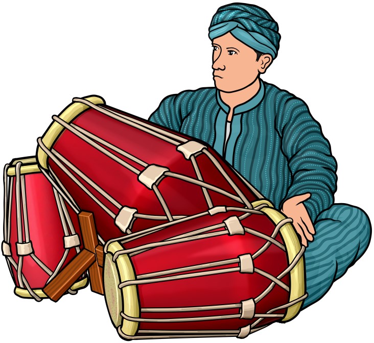 東南アジアの太鼓 ： クンダンを演奏する男性
