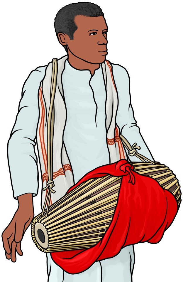 インドの太鼓 ： コールを演奏する男性