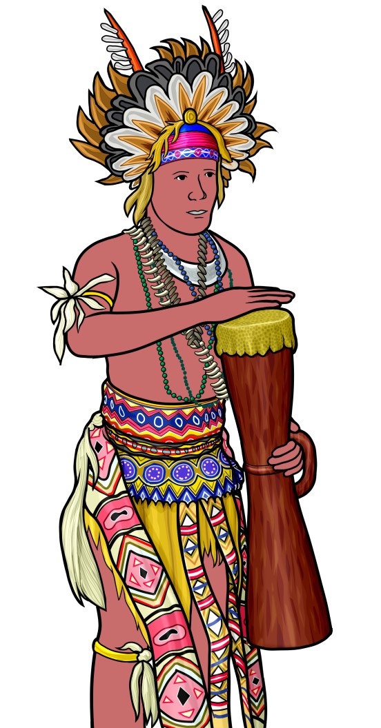 パプアニューギニアの太鼓 ： クンドゥを演奏する男性