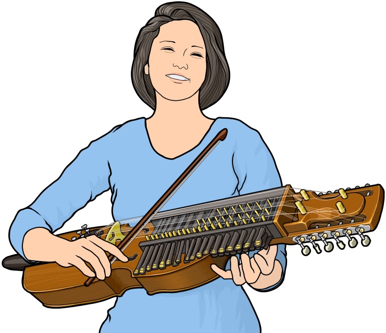 ニッケル・ハルパを演奏する女性の図
