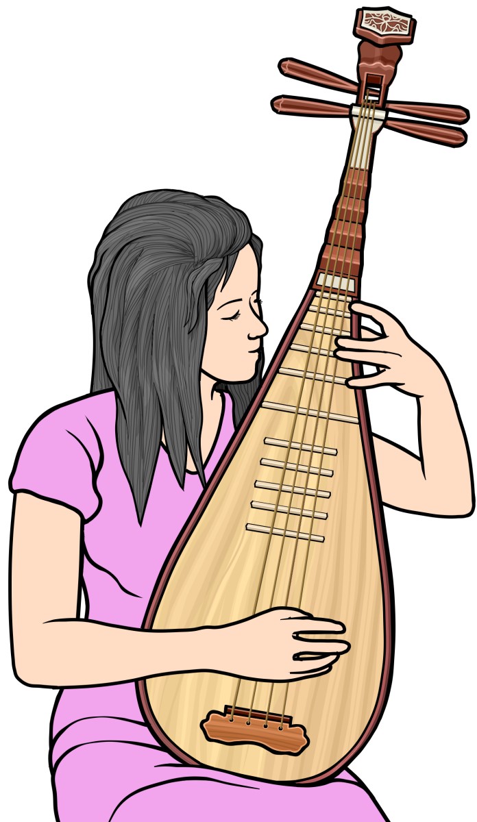 中国の琵琶（ピーパー）を演奏している女性のイラスト