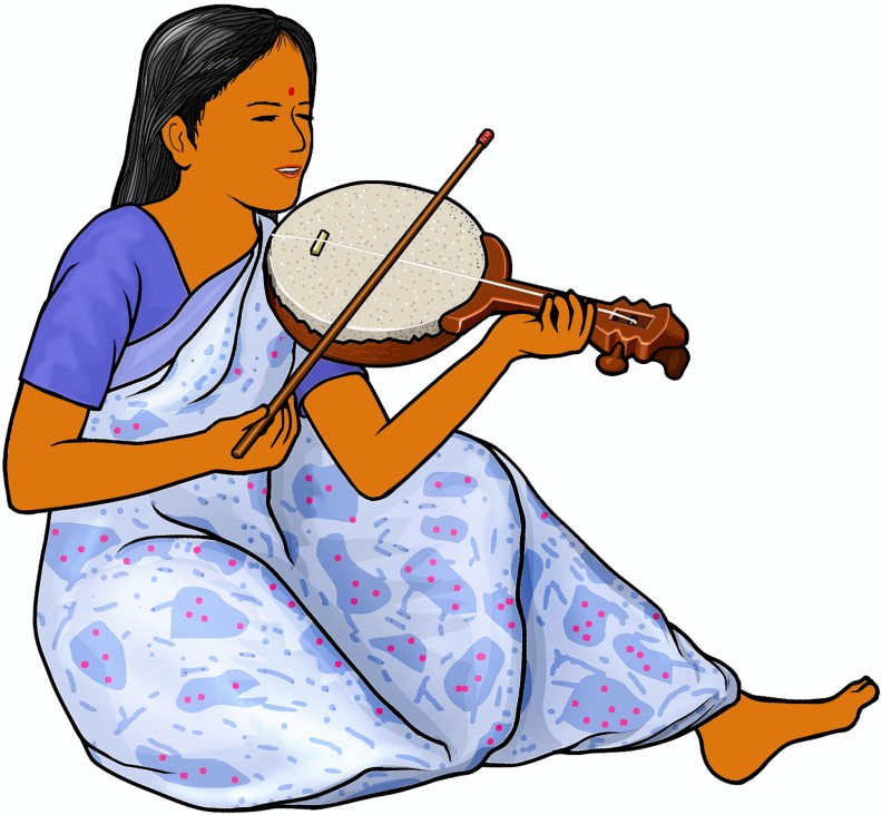 プルバン・ビーナを演奏する女性の図