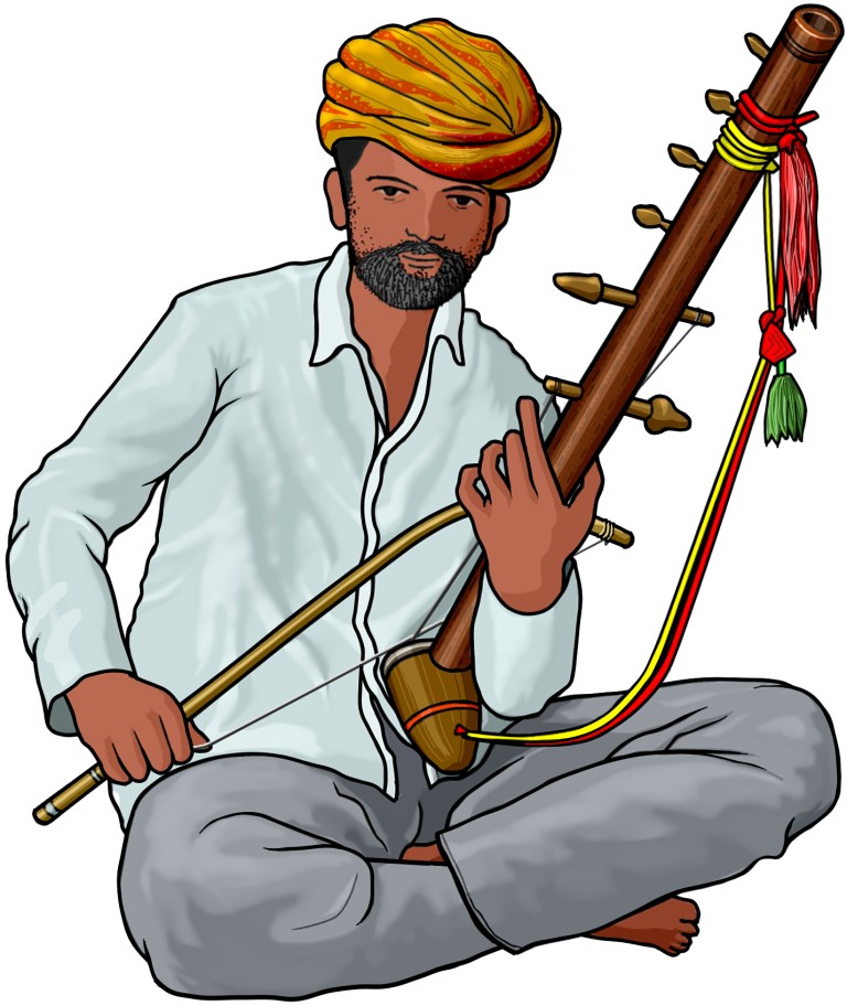 ラバンハッタ（ラバナハッタ）を演奏する男性の図