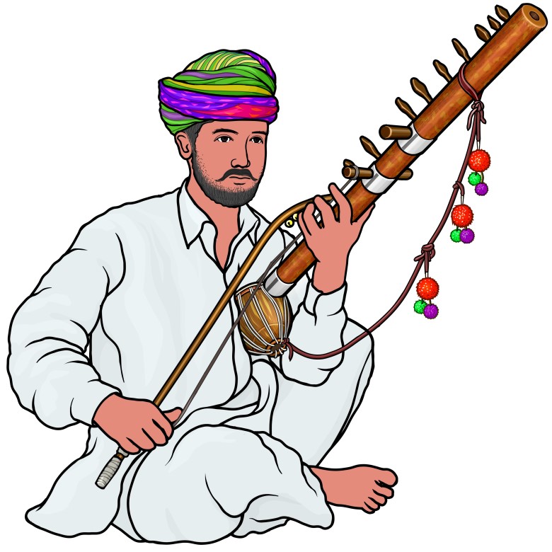 ラバンハッタ（ラバナハッタ）を演奏する男性の図