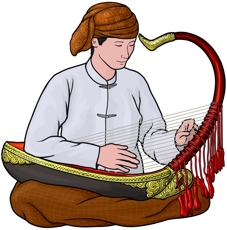 ミャンマー（ビルマ）の弦楽器：サウン ガウの演奏