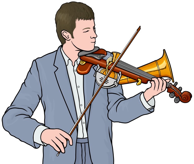 ストローバイオリン(stroh violin)を演奏する男性のイラスト