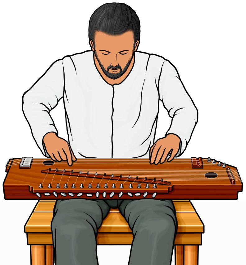 インドの弦楽器：スワルサンガムを演奏する男性