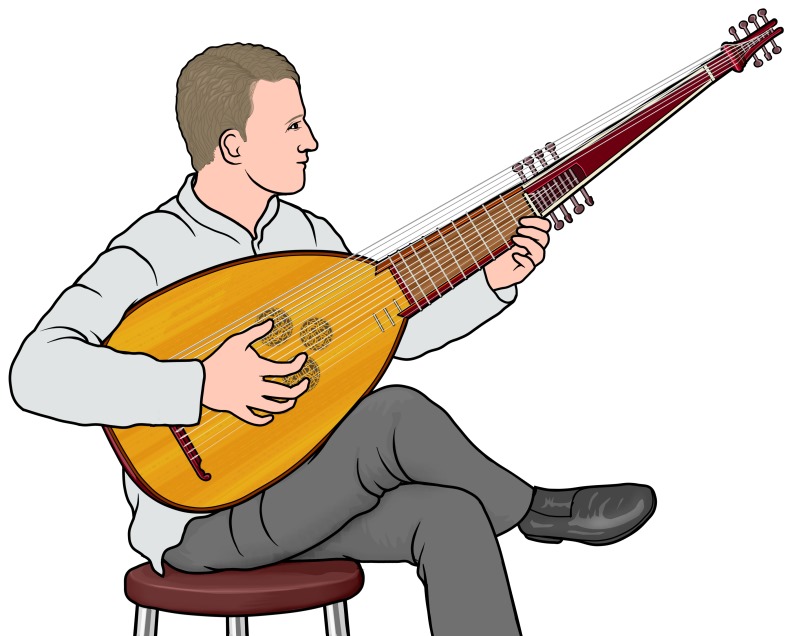 テオルボを演奏する男性の図