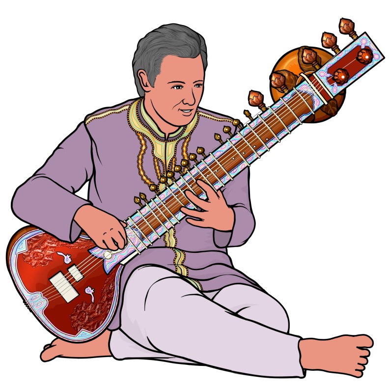 シタール(sitar)を演奏している男性の図