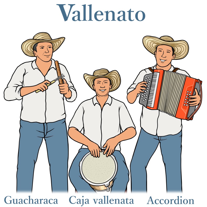 Vallenato musical instruments:Guacharaca/Caja vallenata/Accordion