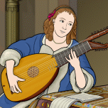 ヘラルト・テル・ボルフ A Woman Playing the Theorbo-Lute and a Cavalier