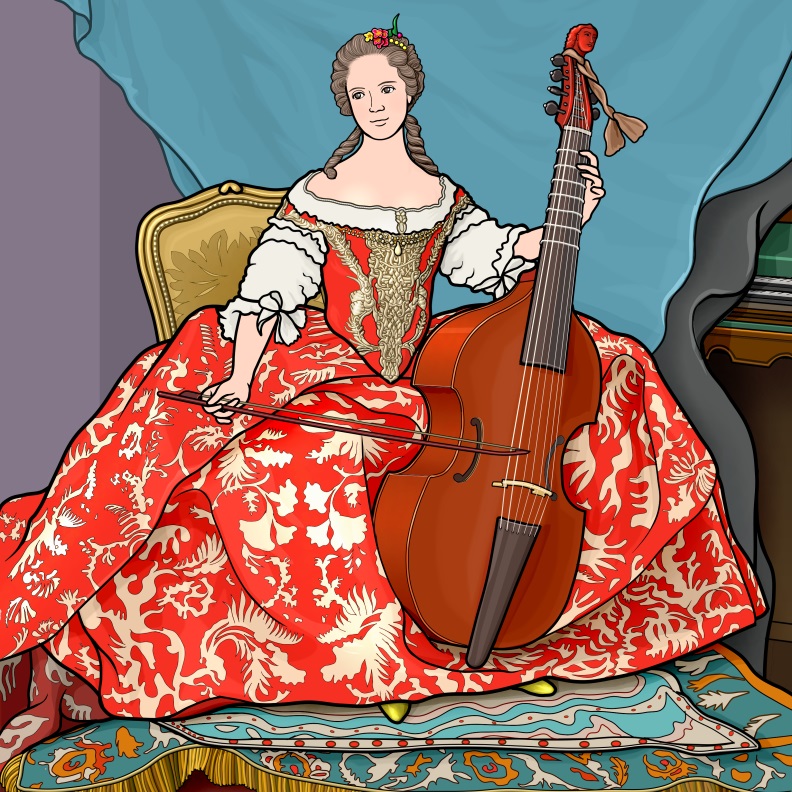 王女アンリエットの肖像 Henriette Anne de France／楽器はヴィオラ・ダ・ガンバ（ヴィオール）