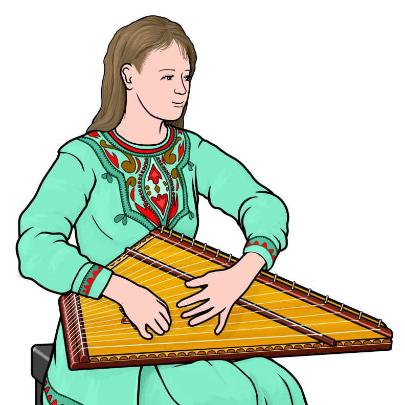 グースリを演奏している女性のイラスト