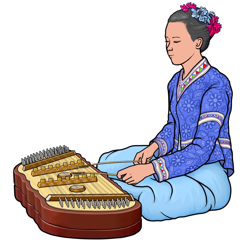 タイの弦楽器：キム(Khim)の演奏