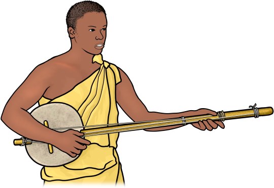 アフリカ ジョラ族の楽器 エコンティンの演奏者 イラスト akonting