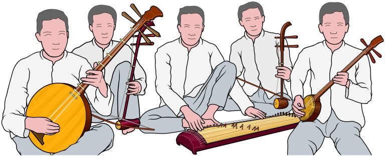ベトナムの弦楽器を演奏する人たち